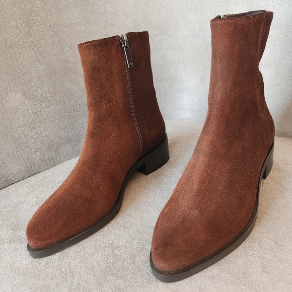 Aquatalia ankle boots 5 brown suede chocolate luxury comfort Made Italy new $495 - Picture 4 of 15